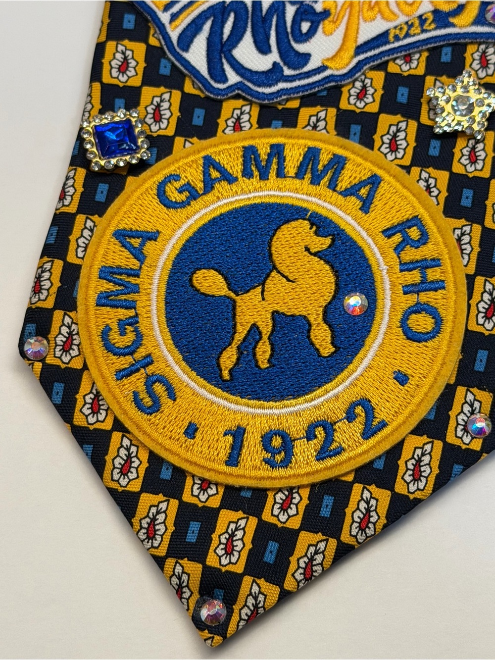 Sigma Gamma Rho Sorority Poodle Patch Decorative Tie  Necklace - Navy & Gold - Picture 5 of 6